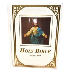 New White Leather Holy Bible King James Version Gilded Come Unto Me Edition 1990